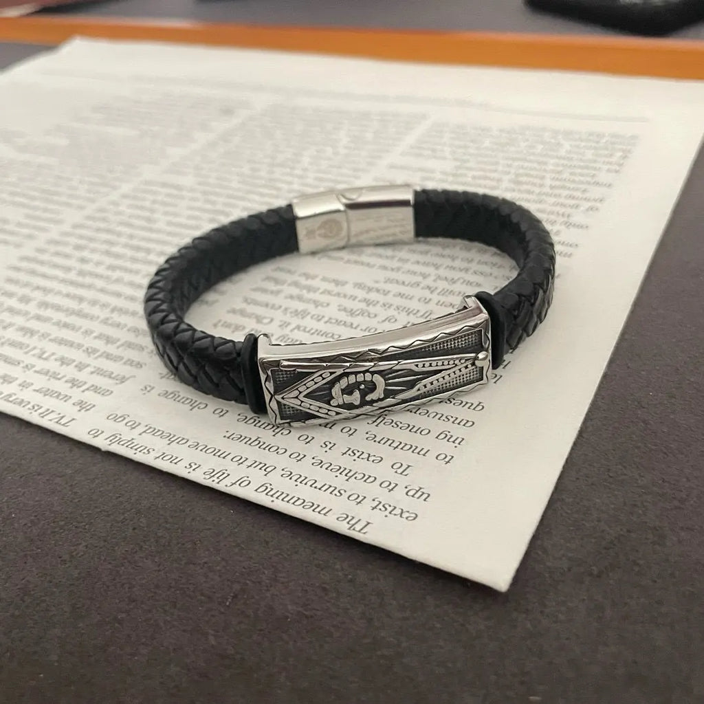 Premium Braided Leather Bracelet with Silver Clasp