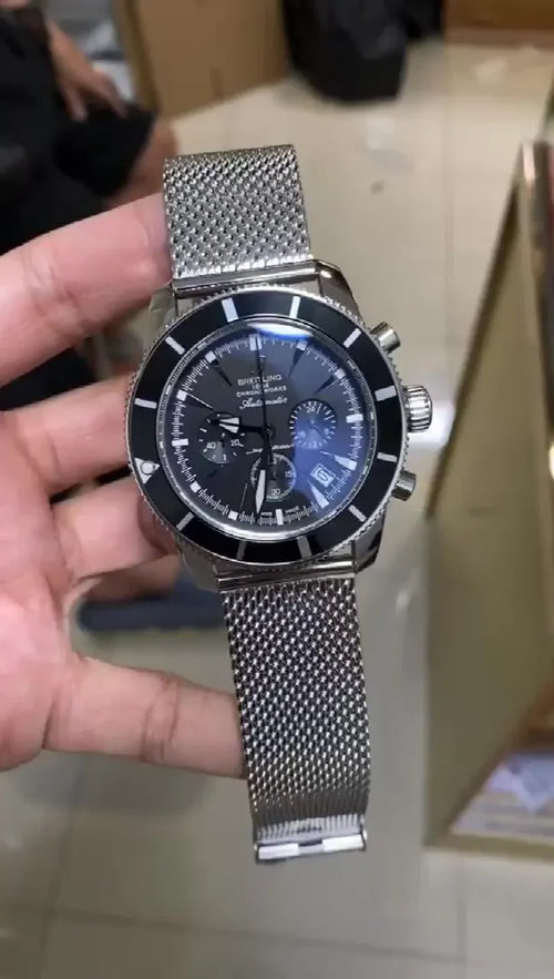 Breitling Black Dial Mesh Steel