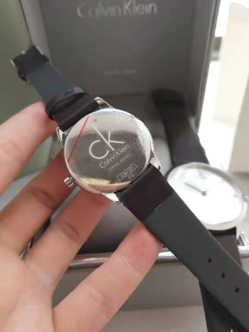 Calvin Klein Minimalist Silver Dial Black Leather Watch - Hình 2