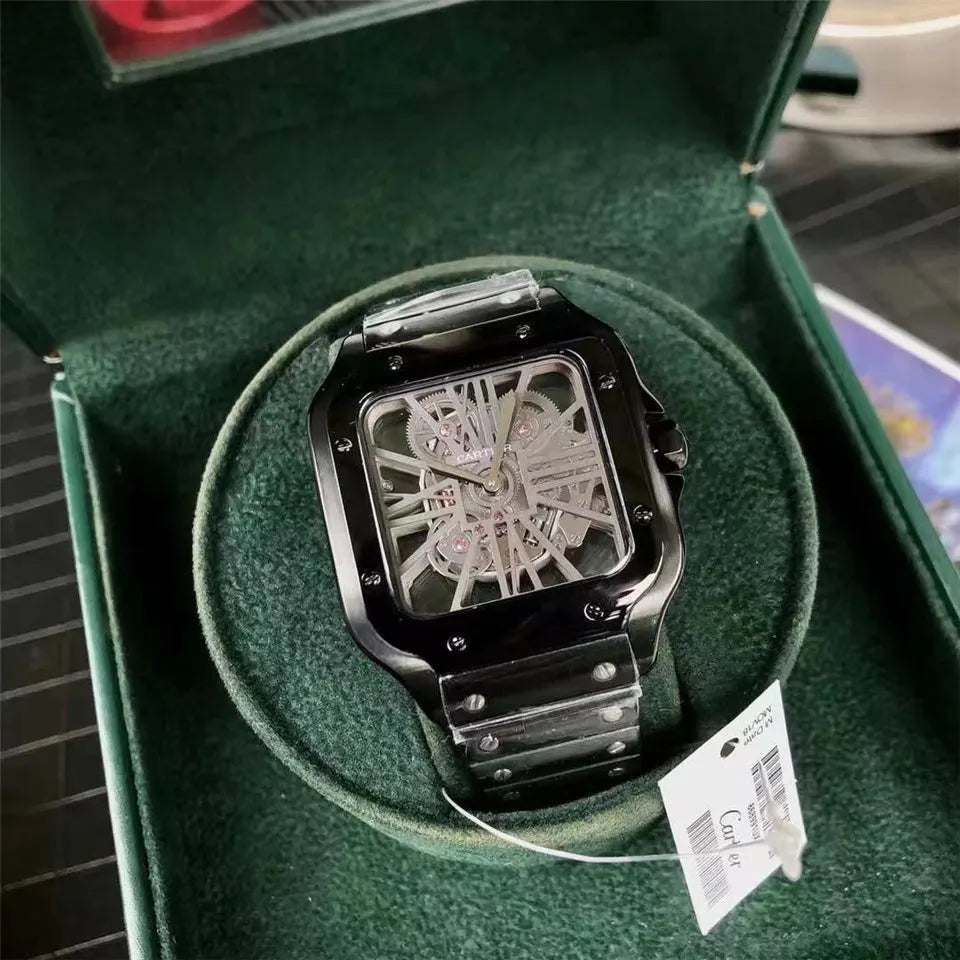 stainless Cartier Santos Black Skeleton - Hình 3