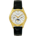 Patek Philippe Gold Moonphase Black Leather Strap Watch