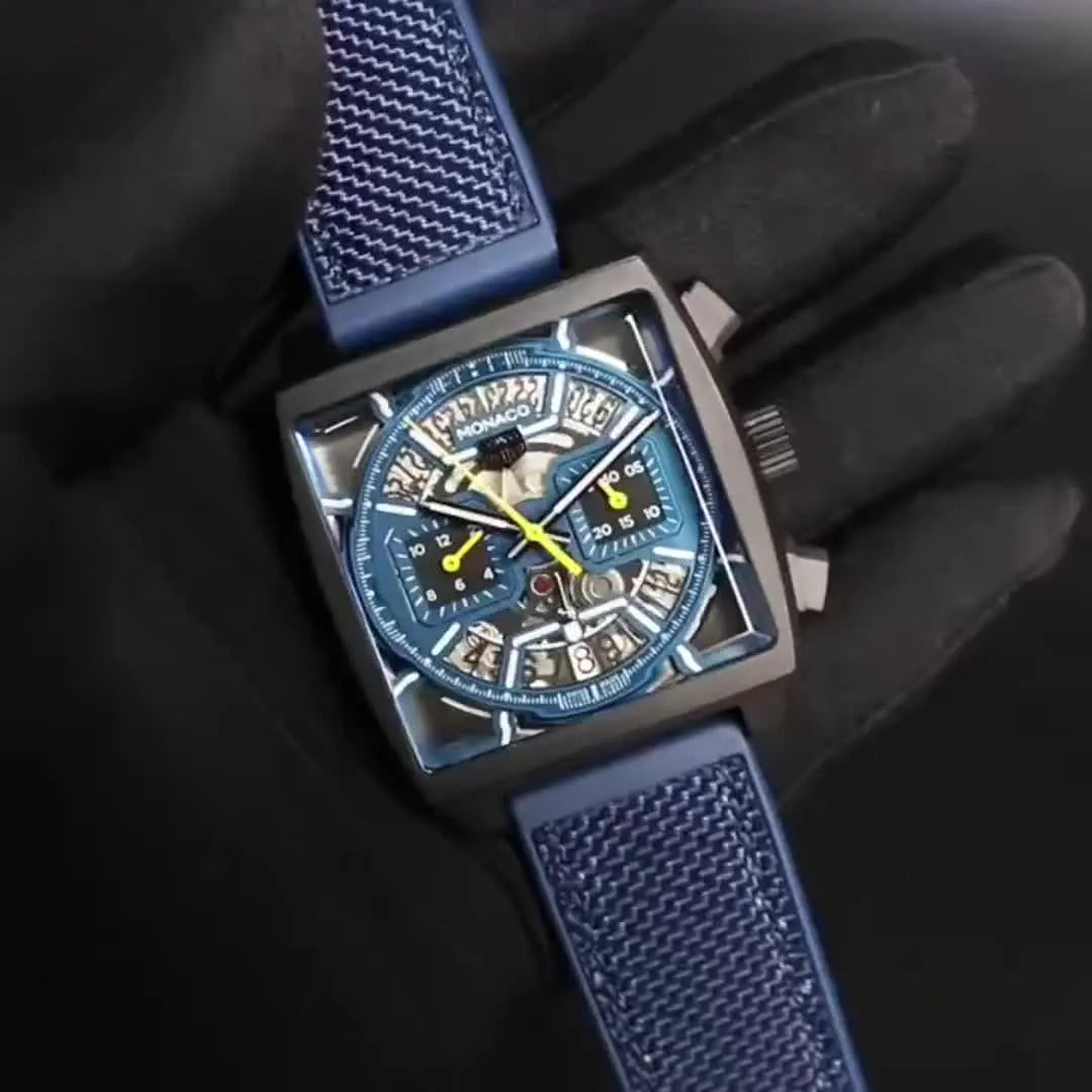 Tag Heuer Monaco Blue Skeleton Watch – Fabric Strap