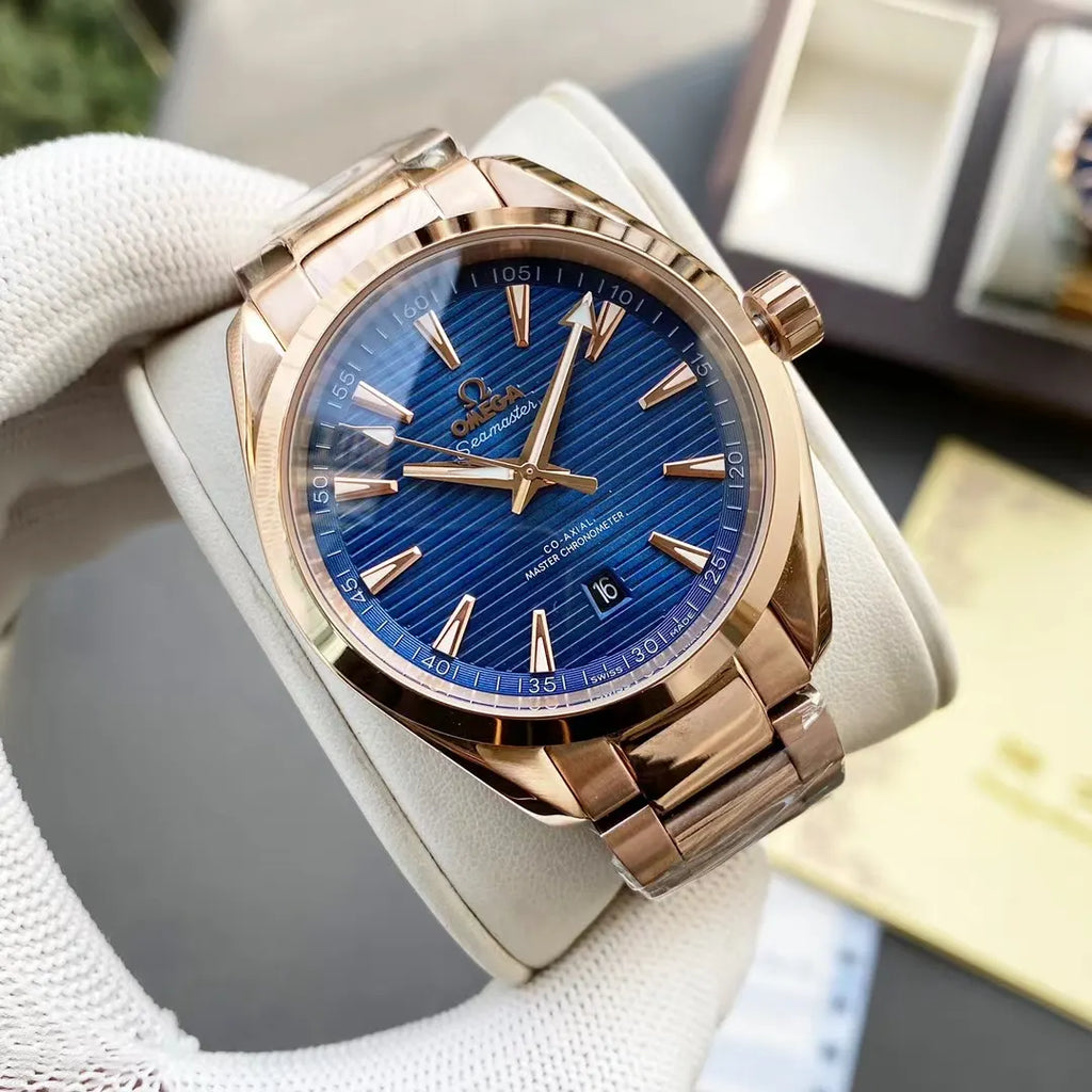 seamaster steel Omega Blue Dial Rose Gold - Hình 2
