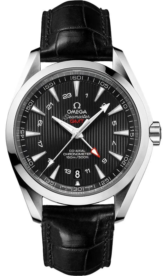 seamaster silver Omega GMT Black Leather