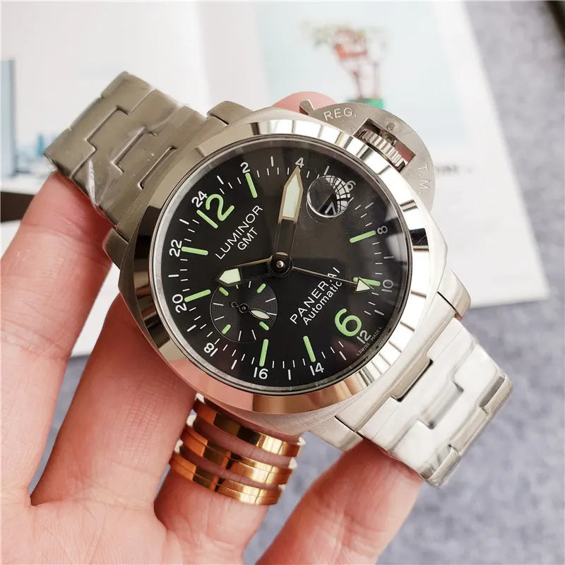 stainless Panerai Luminor GMT Black Dial - Hình 5
