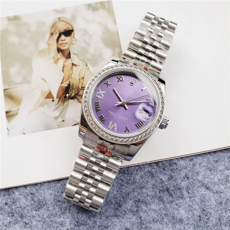 Rolex Purple Dial Diamond Bezel - Hình 4