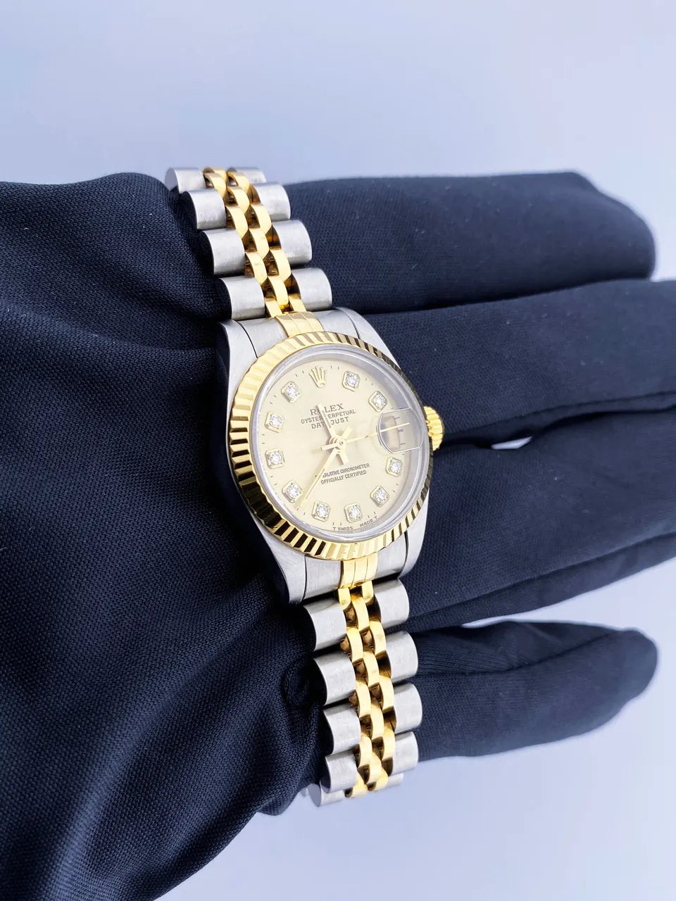 datejust Rolex Gold Diamond Champagne Dial - Hình 3