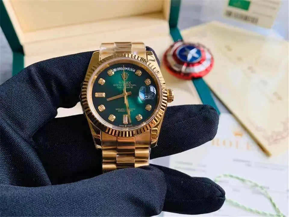 Rolex Gold Green Dial Diamond