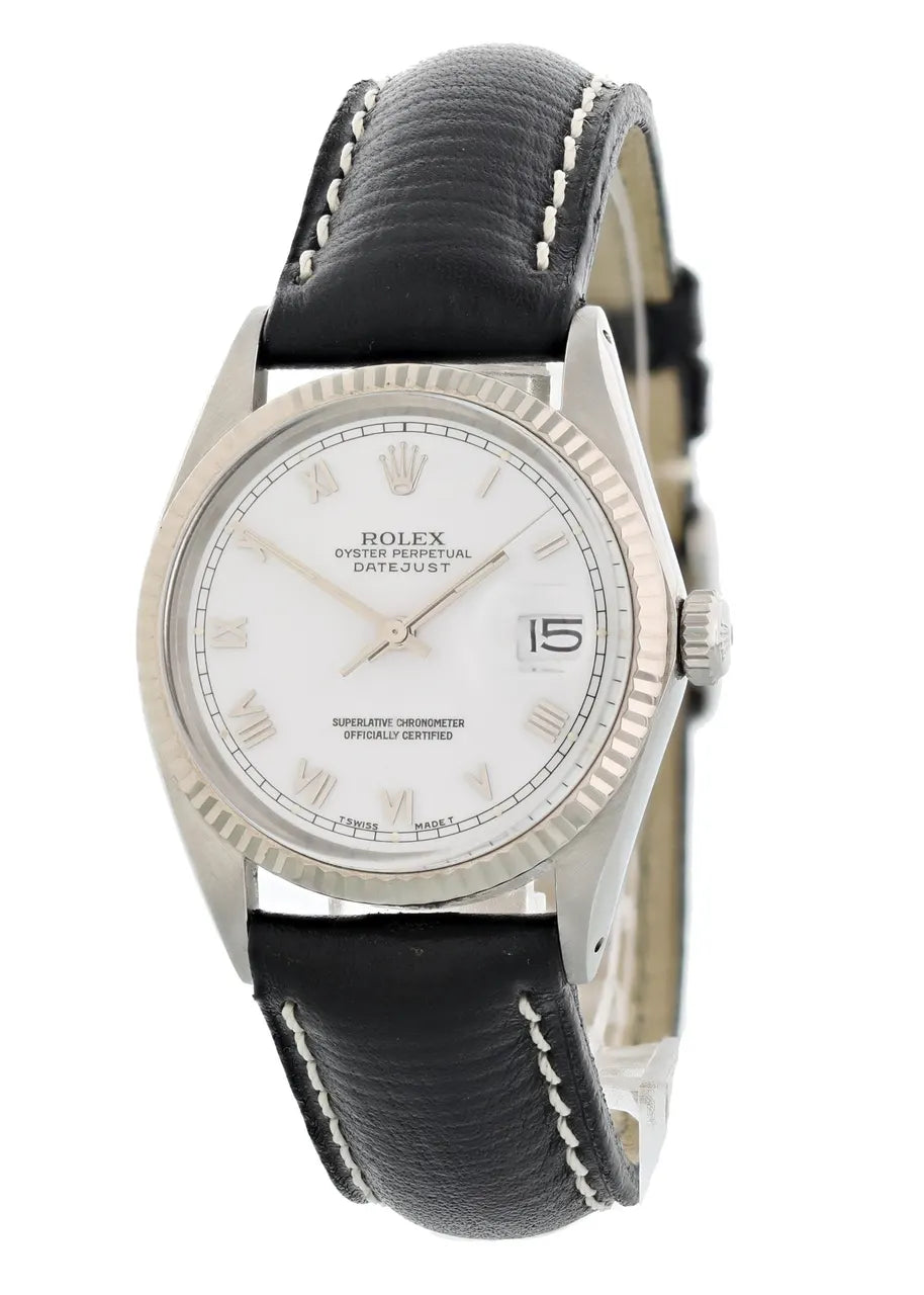 Rolex Datejust White Dial Black Leather