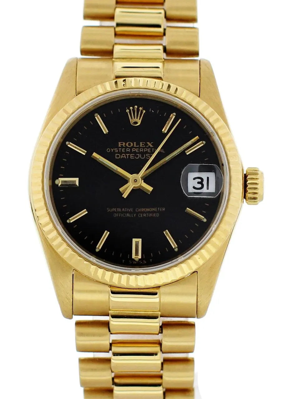 Rolex Gold Black Dial Watch - Hình 2