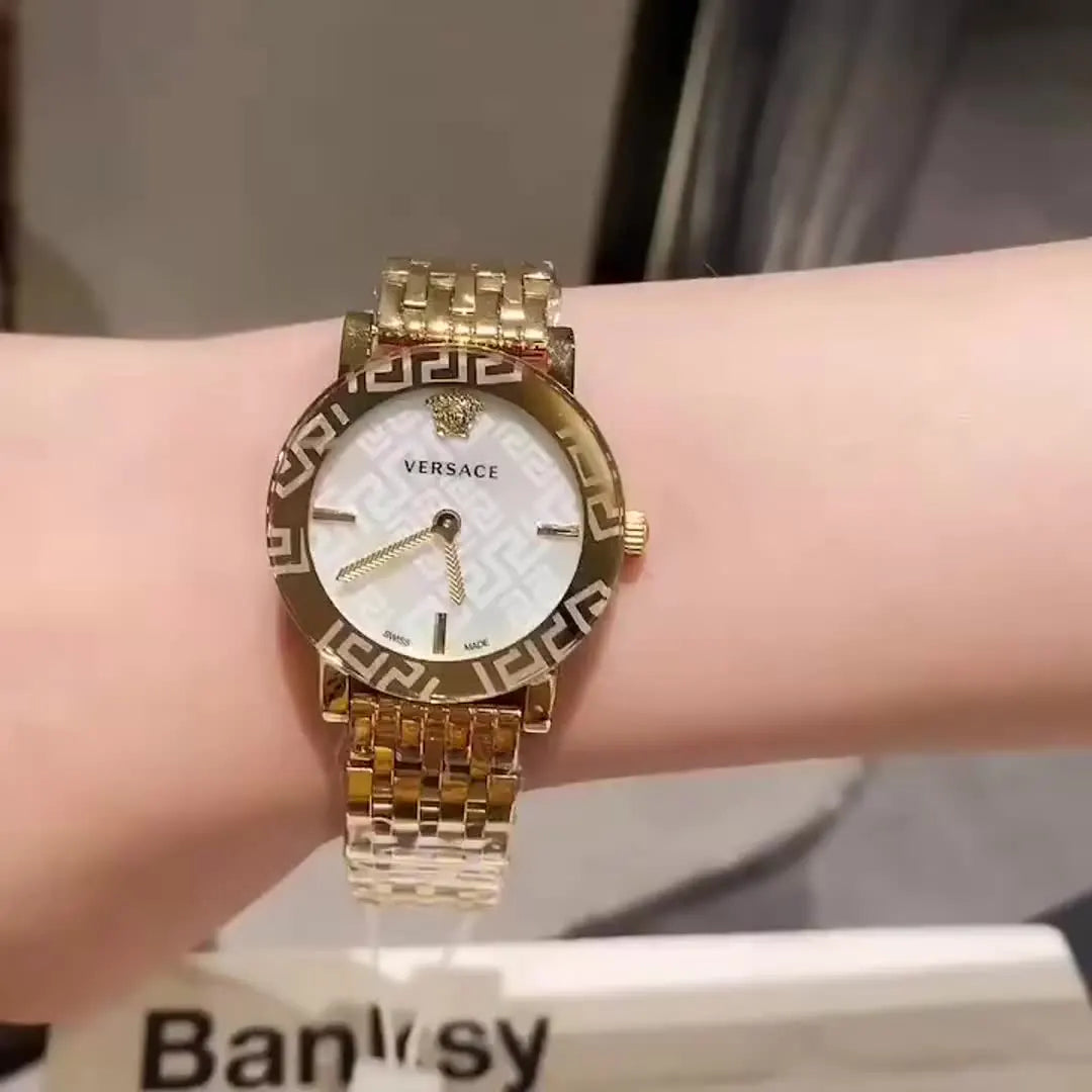 white Versace Greca Gold Watch
